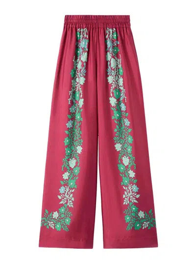 La Doublej Palazzo Printed Silk Wide-leg Pants In Red