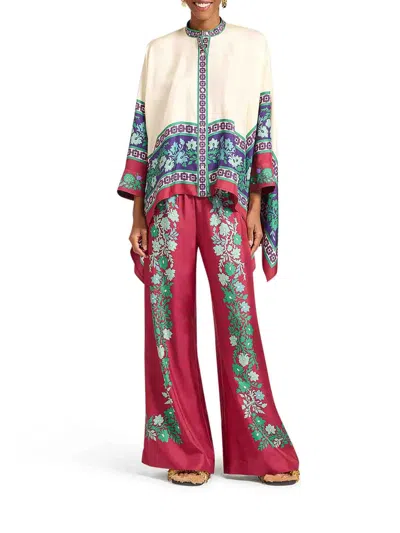 La Doublej Palazzo Printed Silk Wide-leg Pants In Red