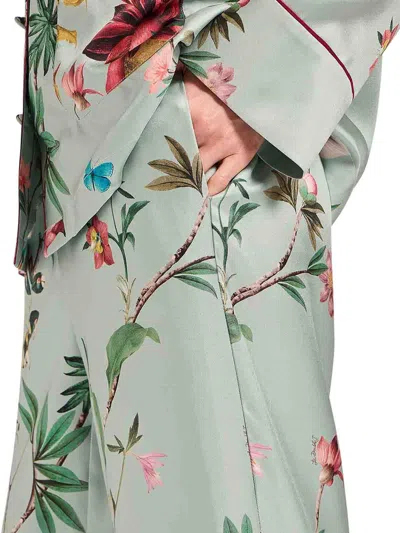La Doublej Multicolor Pants With Rear Elastic Waist And All-over Floral Motif In Silk Woman In Blue
