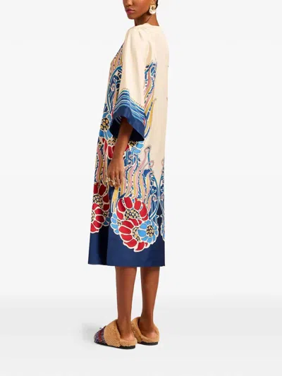 La Doublej 'the Kaftan' Multicolor Silk Kaftan With V Neck And All-over Floral Print Woman