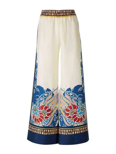La Doublej Multicolor Palazzo Pants With Wide Leg And All-over Print In Silk Woman In Neutral