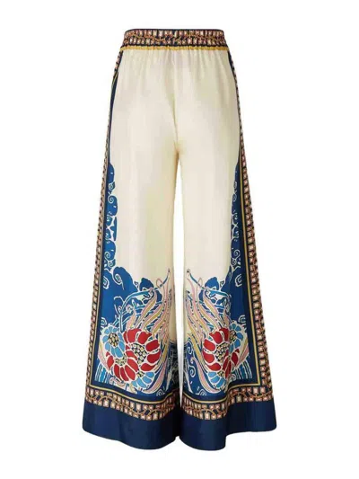 La Doublej Multicolor Palazzo Pants With Wide Leg And All-over Print In Silk Woman In Neutral