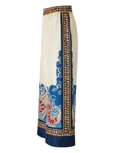 La Doublej Multicolor Palazzo Pants With Wide Leg And All-over Print In Silk Woman In Neutral