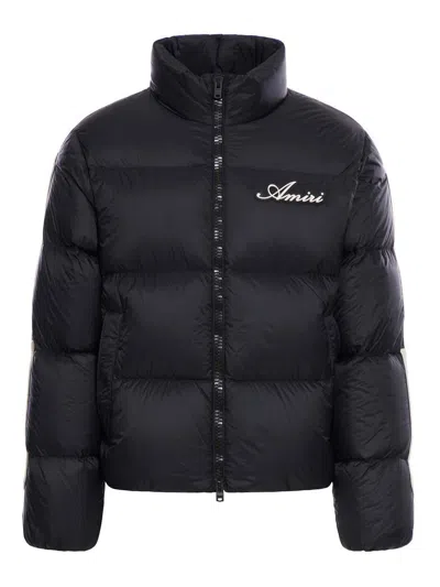 Amiri Bones Patch High Collar Puffer Jacket In Black