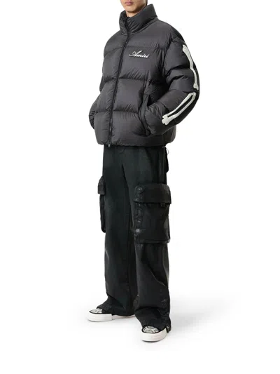 Amiri Bones Patch High Collar Puffer Jacket In Black