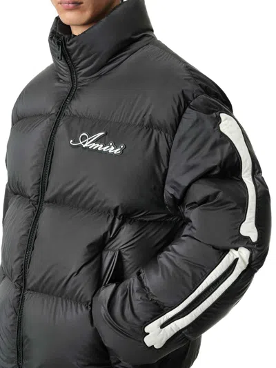 Amiri Bones Patch High Collar Puffer Jacket In Black