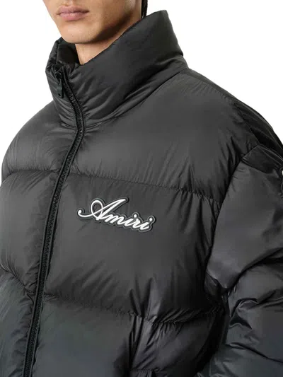 Amiri Bones Patch High Collar Puffer Jacket In Black