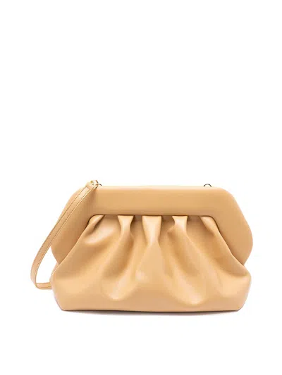 Themoirè Pleated Rectangular Clutch Adaptable Strap In Sand