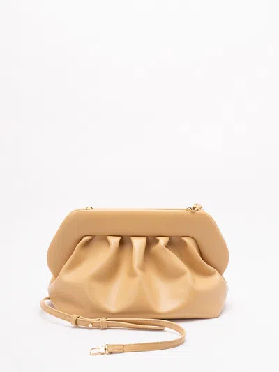 Themoirè Pleated Rectangular Clutch Adaptable Strap In Sand