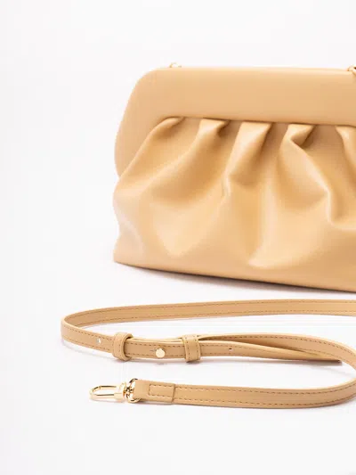 Themoirè Pleated Rectangular Clutch Adaptable Strap In Sand