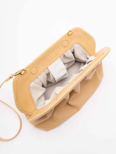 Themoirè Pleated Rectangular Clutch Adaptable Strap In Sand