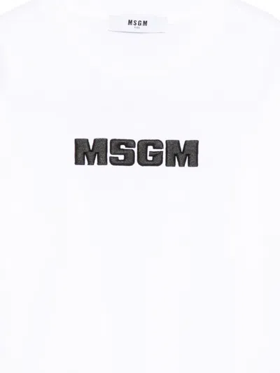 Msgm Logo-embroidered T-shirt In White