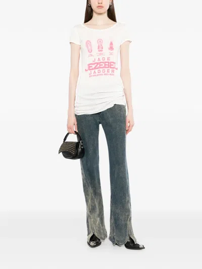 Jade Jagger Logo-print T-shirt In White