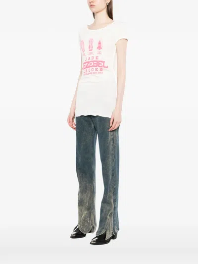Jade Jagger Logo-print T-shirt In White