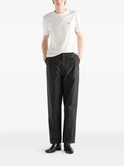 Prada Logo-embroidered T-shirt In Neutral