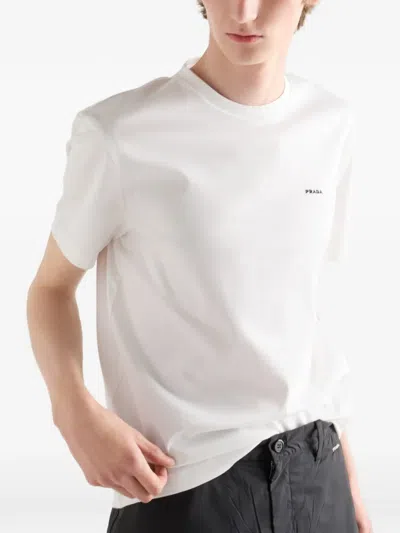 Prada Logo-embroidered T-shirt In Neutral