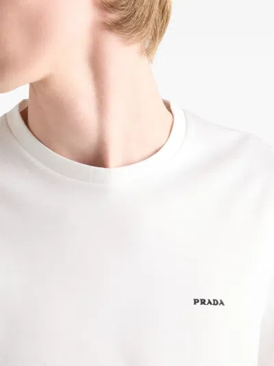 Prada Logo-embroidered T-shirt In Neutral