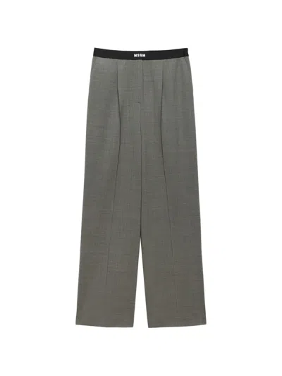 Msgm Elastic-waistband Pallazo Pants In Gray