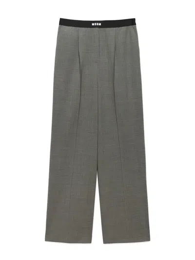 Msgm Elastic-waistband Pallazo Pants In Gray