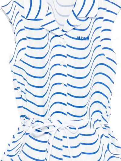 Msgm Buttoned Striped Playsuit In Blue