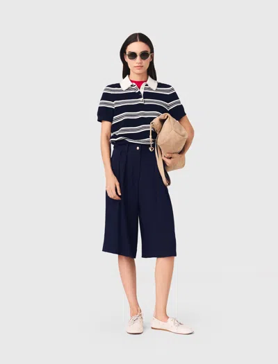 Maje Striped Polo With Rhinestone Collar In Multi