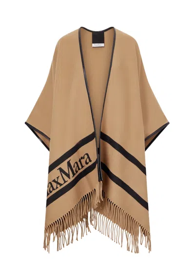 Max Mara Fringed Leather-trimmed Wool-jacquard Cape