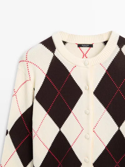 Massimo Dutti Cárdigan De Punto Con Rombos De Algodón In Multi