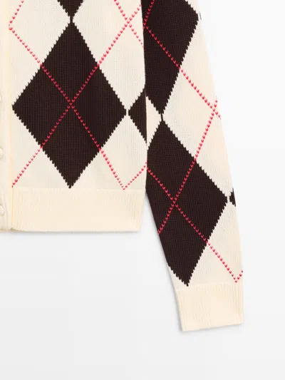 Massimo Dutti Cárdigan De Punto Con Rombos De Algodón In Multi