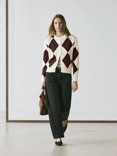 Massimo Dutti Cárdigan De Punto Con Rombos De Algodón In Multi