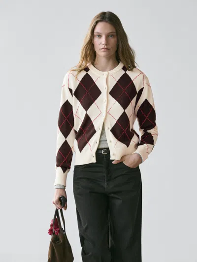 Massimo Dutti Cárdigan De Punto Con Rombos De Algodón In Multi