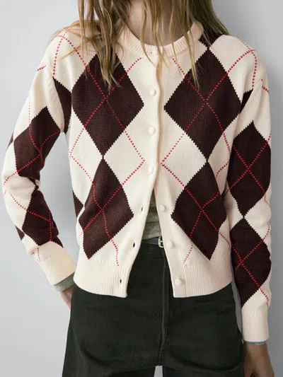 Massimo Dutti Cárdigan De Punto Con Rombos De Algodón In Multi