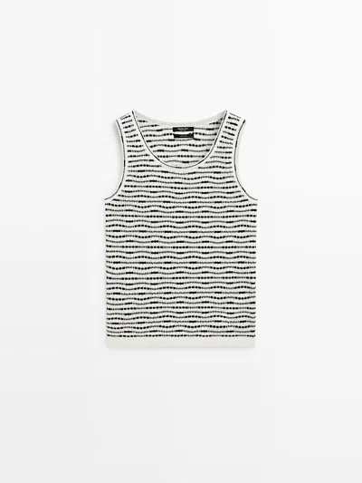 Massimo Dutti Top Punto 100% Algodón In White