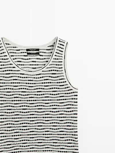 Massimo Dutti Top Punto 100% Algodón In White