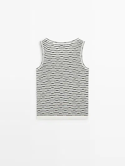 Massimo Dutti Top Punto 100% Algodón In White