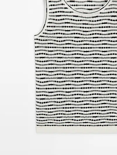 Massimo Dutti Top Punto 100% Algodón In White