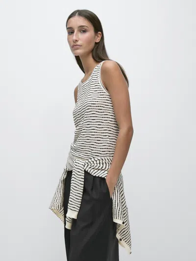 Massimo Dutti Top Punto 100% Algodón In White