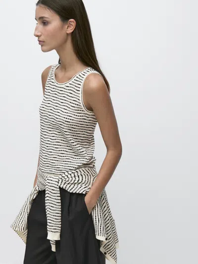 Massimo Dutti Top Punto 100% Algodón In White
