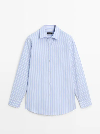 Massimo Dutti Camisa Rayas 100% Algodón In Blue