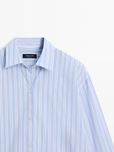 Massimo Dutti Camisa Rayas 100% Algodón In Blue