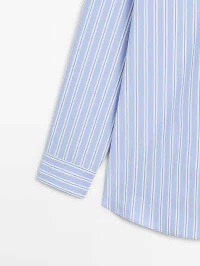 Massimo Dutti Camisa Rayas 100% Algodón In Blue