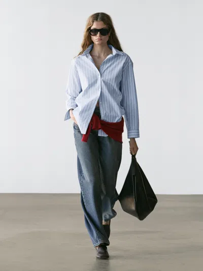 Massimo Dutti Camisa Rayas 100% Algodón In Blue