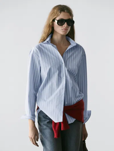 Massimo Dutti Camisa Rayas 100% Algodón In Blue