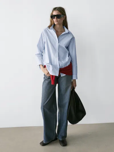 Massimo Dutti Camisa Rayas 100% Algodón In Blue