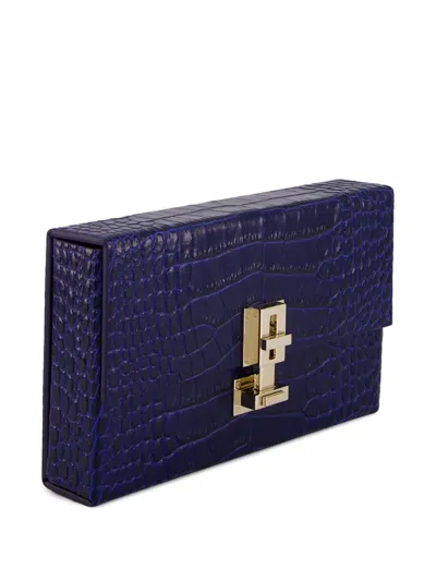 Tom Ford Rectangular Clutch Crocodile Texture Gold Hardware In Blue
