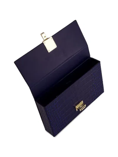 Tom Ford Rectangular Clutch Crocodile Texture Gold Hardware In Blue