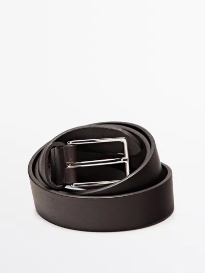 Massimo Dutti Cinturón Hebilla Rectangular Piel Napa In Brown
