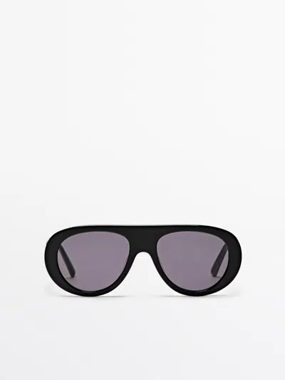 Massimo Dutti Gafas De Sol Ovalada In Black