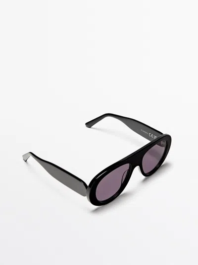 Massimo Dutti Gafas De Sol Ovalada In Black