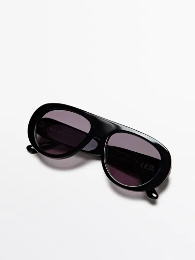 Massimo Dutti Gafas De Sol Ovalada In Black