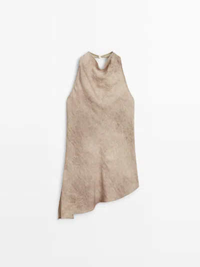 Massimo Dutti Top Halter Efecto Desgastado In Brown